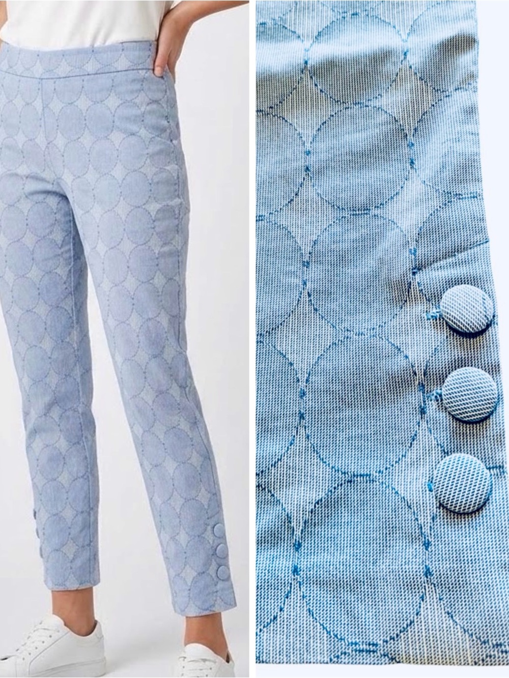 ATTYRE Stretchy Blue & White Stripe Polka Dot Cropped Ankle Ponte Pants LHP